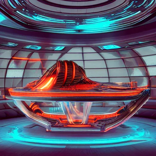 Prompt: alien ship shop, futuristic, holographic, 8k