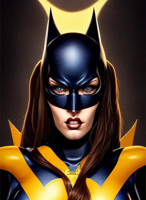 Image similar to symmetry!! gantz portrait of megan fox as batgirl, unholy, intricate, highly detailed, dynamic lighting, digital art, digital painting, artstation, terence nielsen, sharp focus, illustration, art by artgerm and greg rutkowski and moebius, 8 k