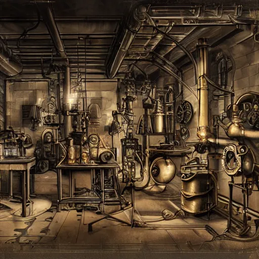 Image similar to steampunk lab by michelangelo buonarrot