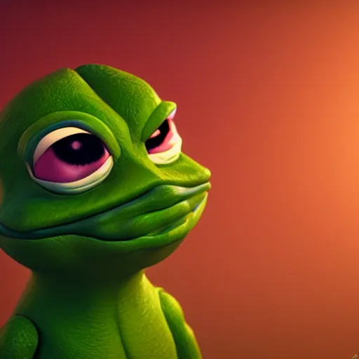 Prompt: a sadge - sad - pepe - the - ninja, looking more depressed than usual, quivering lips, fists in the air, sweat flying, cgi render, zbrush, octane, keyshot render