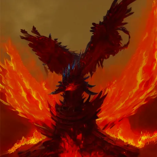 Image similar to evil red eagle engulfed in flames, fantasy art by Craig Mullins, trending on artstation
