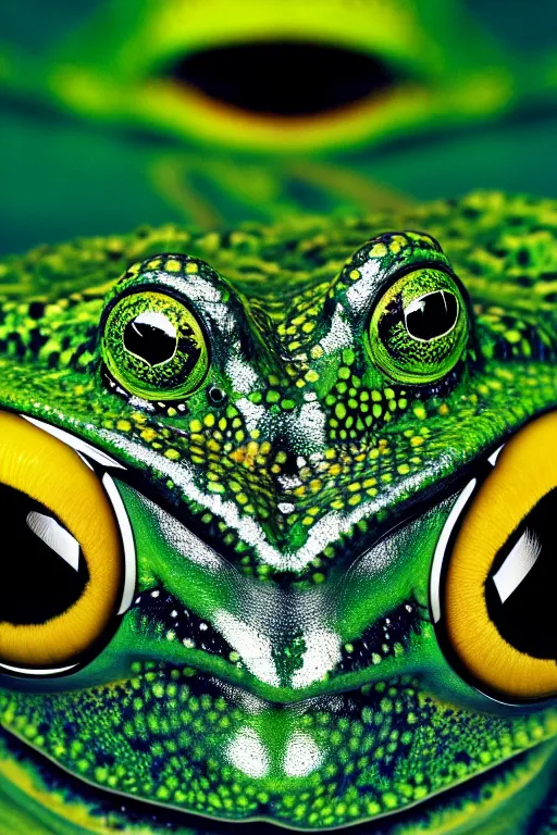 Image similar to extremely beautiful frog, symmetrical, cinematic, elegant, luxury, chrome, real photography, 4 k, ultra hd, national geographic journal cover