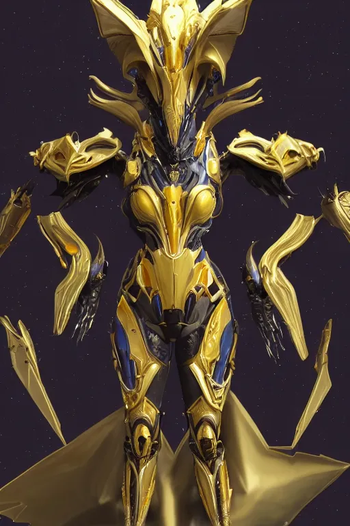 Image similar to galactic hyperdetailed elegant beautiful stunning giantess anthropomorphic mecha warframe female dragon goddess, sharp spines, sharp metal ears, sleek yellow eyes, smooth gold skin, smooth gold armor, bigger than galaxy, epic proportions, epic scale, epic size, warframe destiny fanart, furry, dragon art, goddess, giantess, furaffinity, octane render