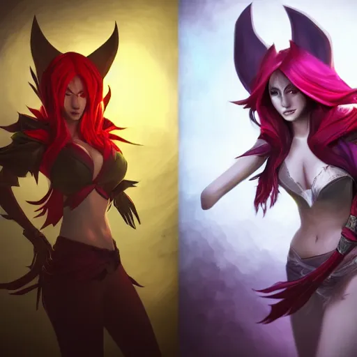 Image similar to league of legends, xayah and rakhan, style of photorealism