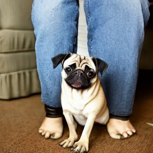 Image similar to a pug with duck feet instead of pug feet, photo