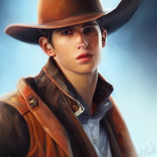 Prompt: modern oil portrait of young charming gunslinger jack, very very very very very beautiful art, masterpiece, realistic and detailed, artstation, artificial lightning