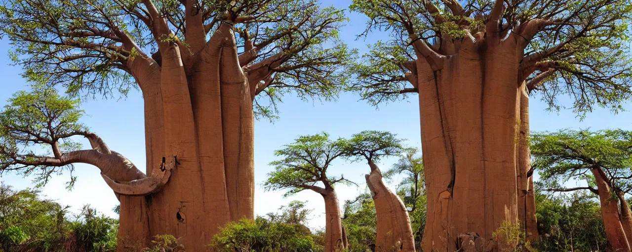 Prompt: Beautiful gigantic baobab tree, where birds make their nests, made of LEGO, in the style of LEGO