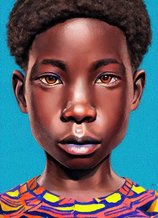 Image similar to colourful upper half portrait of an african boy - art by tenmyouya hisashi, highly detailed, digital painting, illustration, smooth, sharp focus, intricate, symmetry, pinterest, behance, artstation