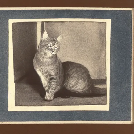 Prompt: a cat that is sitting on the ground, a silk screen by josef jackerson, featured on flickr, fluxus, cyanotype, ambrotype, calotype