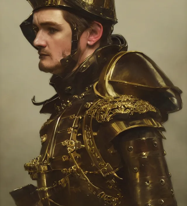 Prompt: portrait of an irish man wearing a traditional nineteenth century irish empire military uniform, metal shoulder pauldrons, intricate, highly detailed, digital painting, artstation, concept art, sharp focus, cinematic lighting, illustration, art by artgerm and greg rutkowski, alphonse mucha, cgsociety