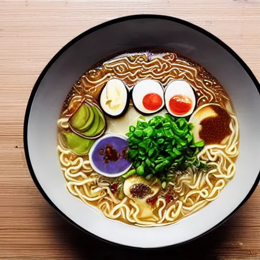 Image similar to a centre frame of a bowl of ramen in the style of a comic book