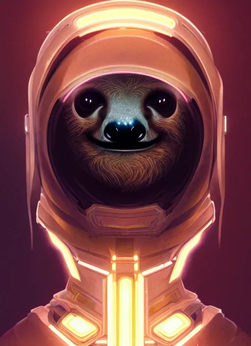 Image similar to symmetry!! portrait of a sloth, sci - fi, tech wear, glowing lights!! intricate, elegant, highly detailed, digital painting, artstation, concept art, smooth, sharp focus, illustration, art by artgerm and greg rutkowski and alphonse mucha