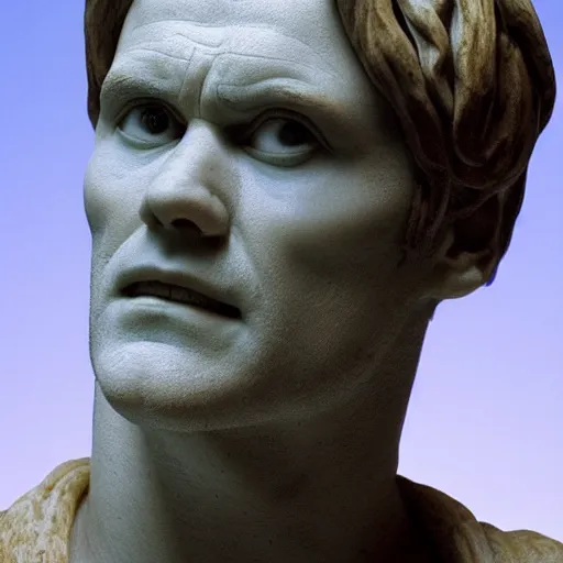 Image similar to “renaissance marble sculpture of Jim Carrey, backlit, 8k”