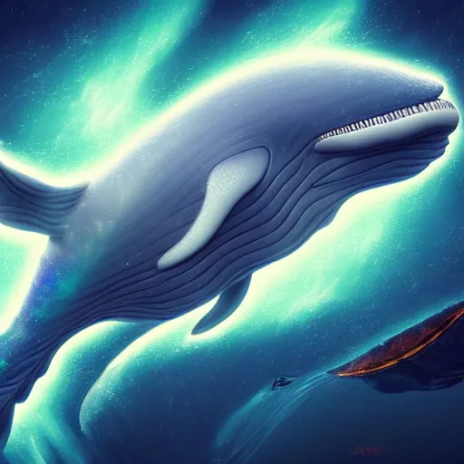 Prompt: digital painting of a fictional flying spirit whale, it has tiny multiple holographic butterfly wings on its backside, fully detailed, 4 k, octane render quality, real footage, psychedelics featured on artstation, subreddit / r / whale, by mohamed solah, art limited whale by bahar moumivand