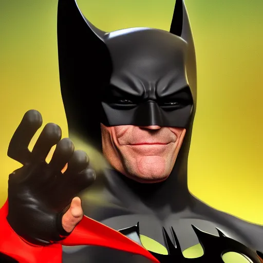 Image similar to Jim Carrey is Batman, hyperdetailed, artstation, cgsociety, 8k