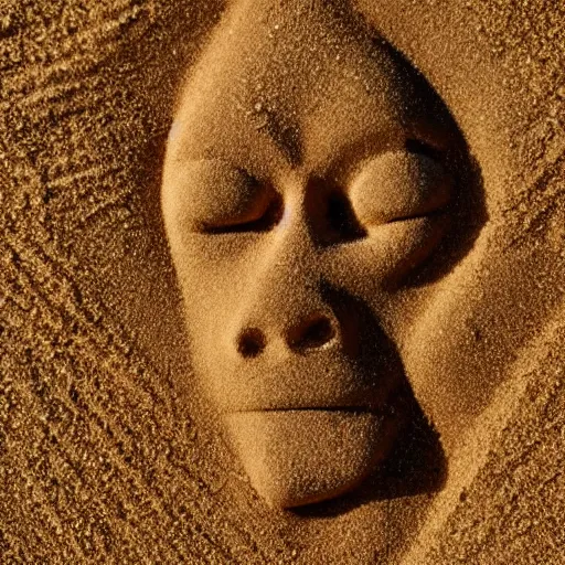 Image similar to a hand holding a face made of sand vanishing, photorrealistic, 8 k