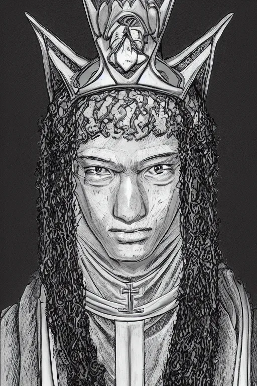 Image similar to portrait of Daniel Trejo in costume of church nun, intricate, highly detailed, artstation, manga illustration by Kentaro Miura