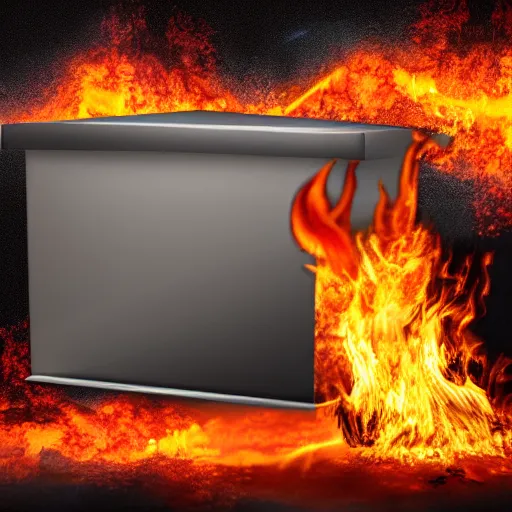 Prompt: a box on fire, studio background