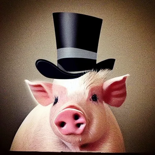 Image similar to “pig wearing a top hat”