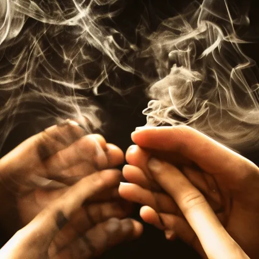 Image similar to smoke hands, macro, wide angle, elaborate, smoke, highly detailed, beautiful lighting