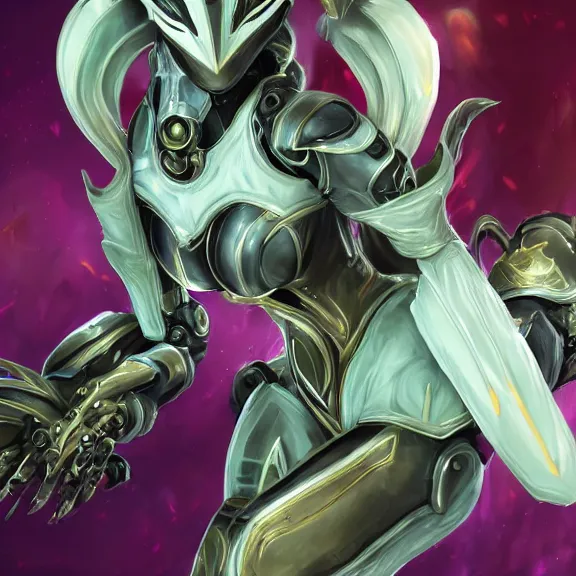 Image similar to highly detailed exquisite fanart, of a beautiful female warframe, but as an anthropomorphic robot dragon, sitting on a soft green sofa, with robot dragon head, off-white plated armor, bright Fuchsia skin, full body shot, epic cinematic shot, realistic, professional digital art, high end digital art, DeviantArt, artstation, Furaffinity, 8k HD render, epic lighting, depth of field