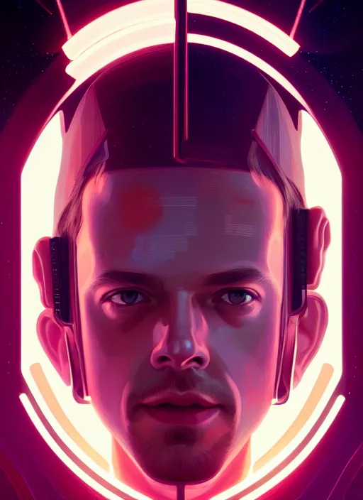 Image similar to symmetry portrait of steve huffman from reddit, sci - fi, tech wear, glowing lights intricate, elegant, highly detailed, digital painting, artstation, concept art, smooth, sharp focus, illustration, art by artgerm and greg rutkowski and alphonse mucha