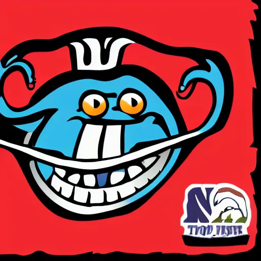 Image similar to corporate logo of a monster with a very toothy grin,