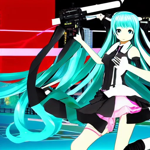 Prompt: hatsune miku v 4 in the style of gta loading screens