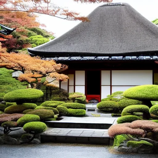 Image similar to photo of exterior of a cozy Japanese English cottage