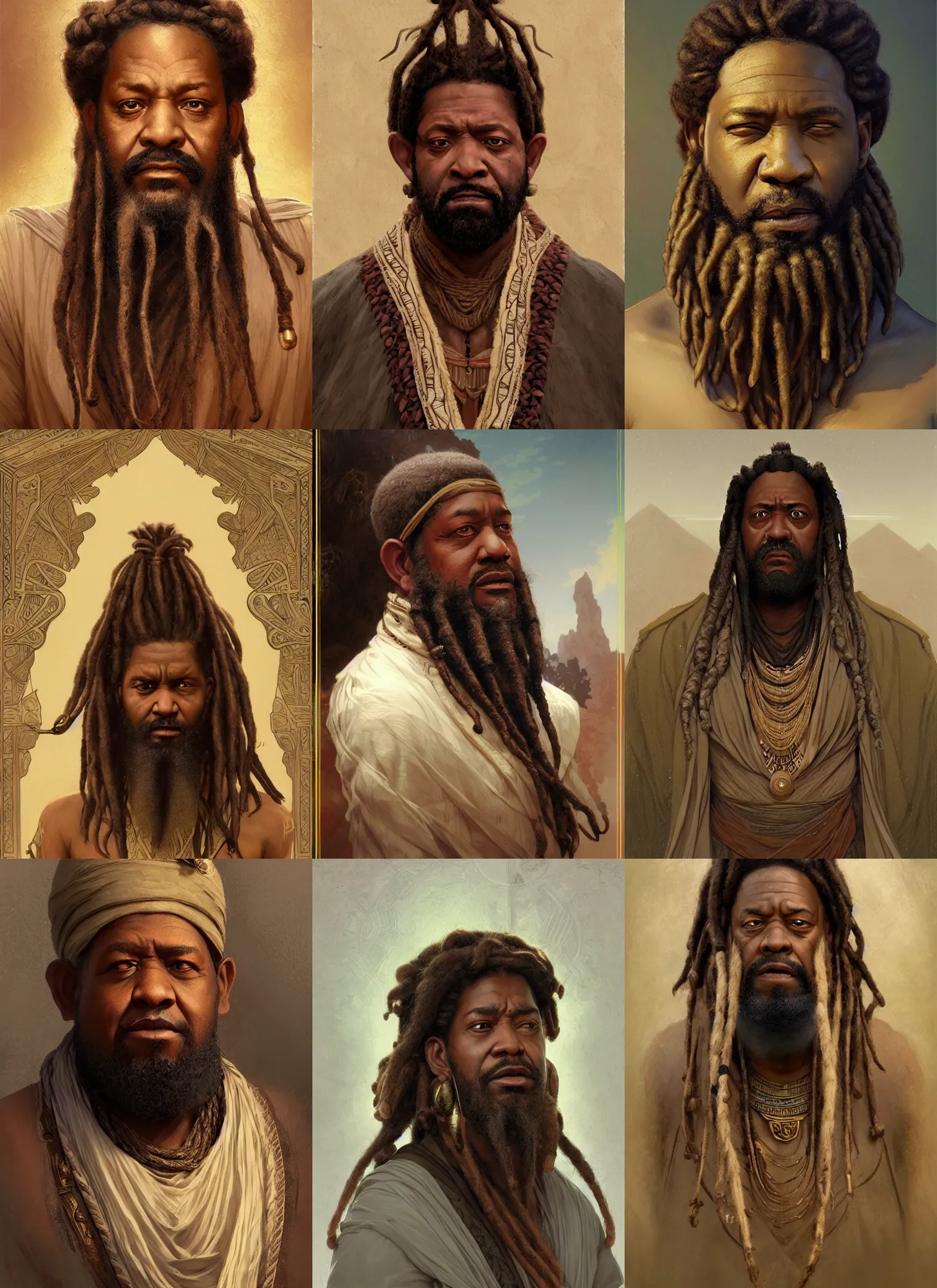 Prompt: forest whitaker ancient egyptian, curled beard and dreadlocks, intricate, elegant, highly detailed, artstation, sharp focus, illustration, orientalism, bouguereau, mandy jurgens, rutkowski, mucha