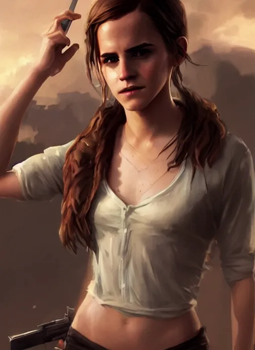 Image similar to highly detailed full body portrait of emma watson gta 5 art, seductive, unreal engine, fantasy art by greg rutkowski