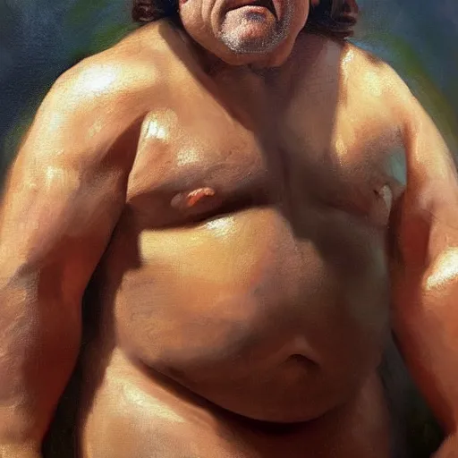 Prompt: danny devito as a greek god, masterpiece oil painting, trending on artstation