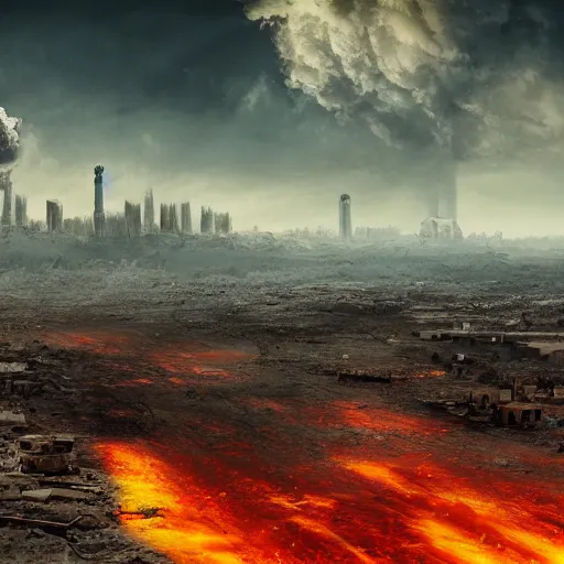 Image similar to a wasteland of nuclear bombs that failed to go off, 8 k resolution matte painting trending on artstation