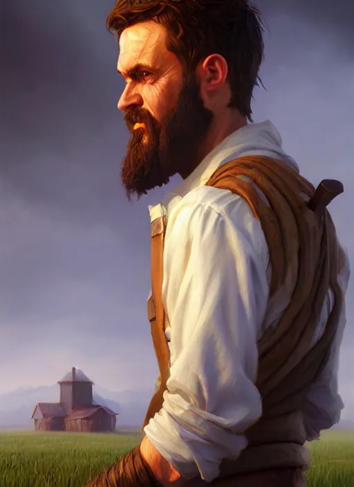 Image similar to a _ fantasy _ style _ portrait _ painting _ of simple farmer, dnd, wicked, oil _ painting _ unreal _ 5 _ daz. _ rpg _ portrait _ extremely _ detailed _ artgerm _ greg _ rutkowski _ greg