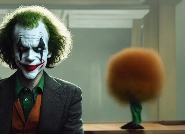 Image similar to film still of Bob Ross as Joke in the new Joker movie, 4k