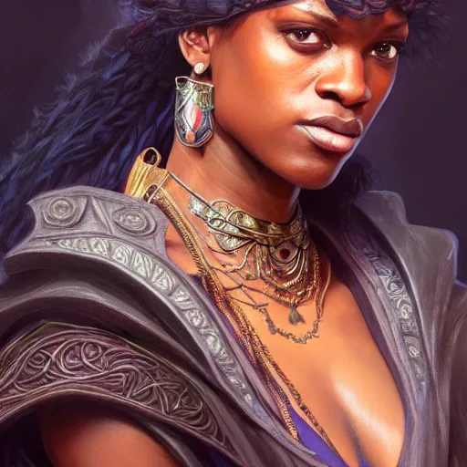 Image similar to KSI wearing a bandana, closeup, D&D style, fantasy, intricate, elegant, highly detailed, digital painting, artstation, concept art, matte, sharp focus, illustration, art by Artgerm and Greg Rutkowski and Alphonse Mucha