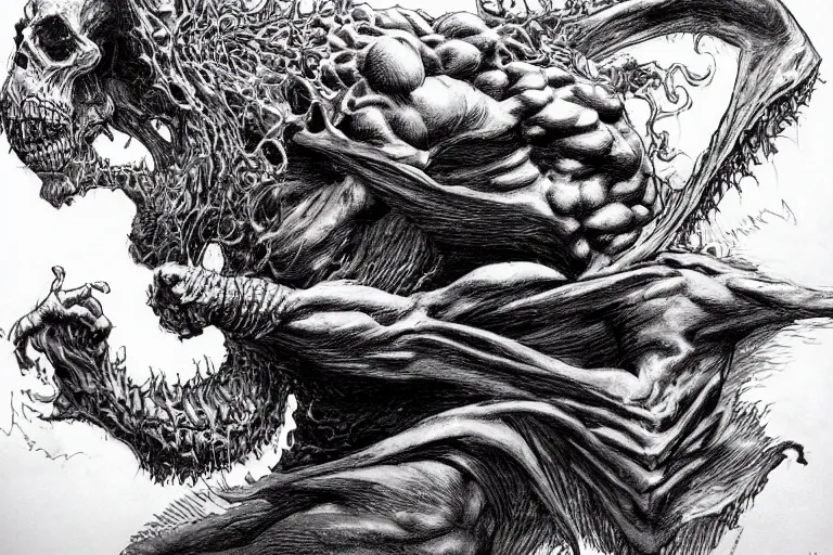 Image similar to Now I am become death, the destroyer of worlds. by kentaro miura, by kim jung gi