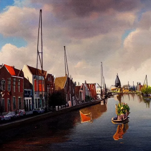 Image similar to a realistic painting showing the most dutch things in the world