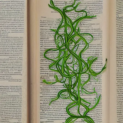 Image similar to “ very photorealistic photo of vines growing out of a woman ’ s book as she sleeps, award - winning details ”