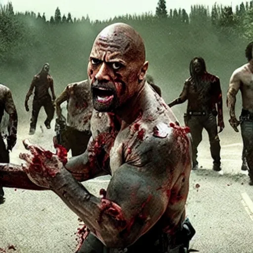 Image similar to Dwayne Johnson as a zombie in the walking dead 4k Quality