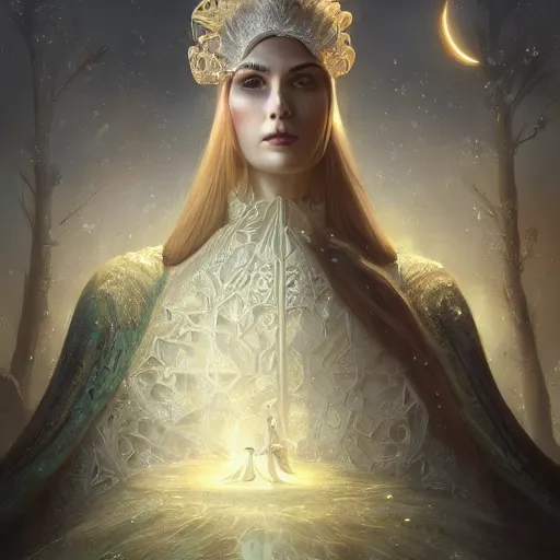 Prompt: a beautiful digital painting of a princess, princess, the moon behind her, intricate, cinematic lighting, highly detailed, digital painting, concept art, smooth, sharp focus, illustration, art by tom bagshaw, artgerm and greg rutkowski - 2 0 k