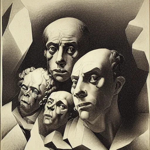 Prompt: lithography on paper secret conceptual figurative post - morden monumental dynamic portrait by goya and escher and hogarth, illusion surreal art, highly conceptual figurative art, intricate detailed illustration, controversial poster art, polish poster art, geometrical drawings, no blur