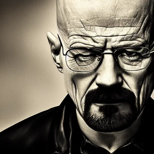 Prompt: angry walter white portrait, extreme detail, studio light, photorealistic, gritty, movie still, cinematic, smoke, soft focus, well edited, 8 k, sunglasses, atmospheric, dark, leather jacket