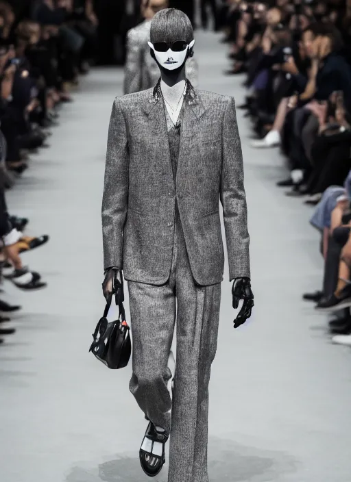 Prompt: hyperrealistic and heavy detailed balenciaga runway show of slender man, leica sl 2 5 0 mm, vivid color, high quality, high textured, real life