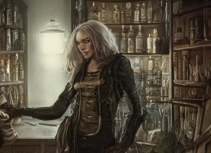 Image similar to dusty apothecary aeon tension civil duty, terese nielsen, steve argyle, intricate, cinematic, dramatic lighting, 8 k resolution,