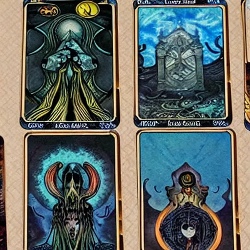 Prompt: lovecraftian gods tarot cards