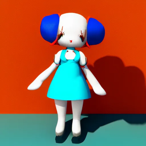 Prompt: cute fumo plush of a girl with a distinctive character silhouette, red and blue, cel shaded pbr, vray