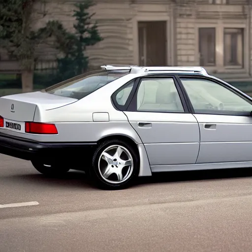 Prompt: Volvo 480 if it were manufactured in the 1999 production year, 1999 Volvo 480 with pop up headlights, wide angle exterior 1999, sporty look