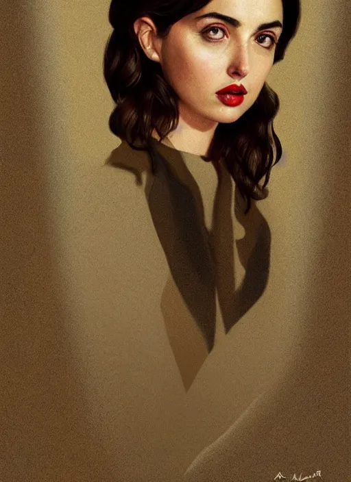 Prompt: twin peaks movie poster art, portrait of ana de armas, from scene from twin peaks, clean, simple illustration, nostalgic, domestic, highly detailed, digital painting, artstation, concept art, smooth, sharp focus, illustration, artgerm, donato giancola, joseph christian leyendecker, wlop