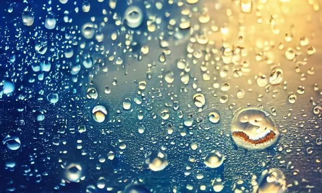 Prompt: beautiful picture of many big raindrops floating quietly in a sunny afternoon blue sky, hot and sunny highly-detailed, elegant, dramatic lighting, artstation, 4k, cinematic landscape, photograph by National Geographic